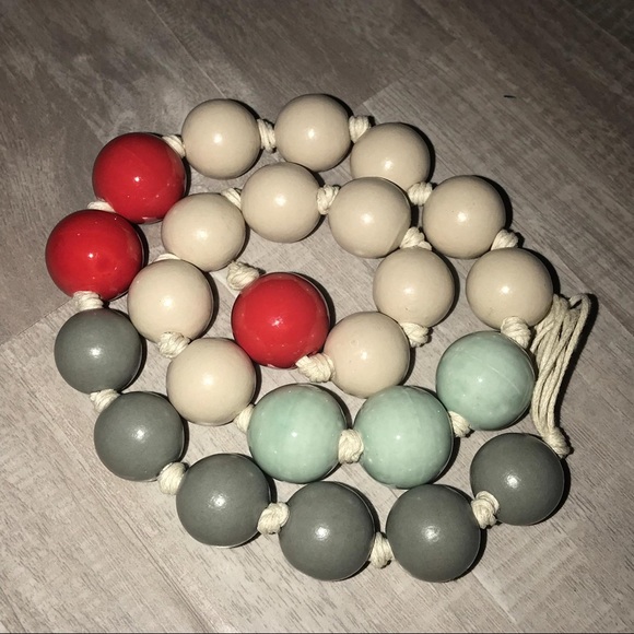 Handmade Wood and Ceramic Chunky Necklace - Picture 4 of 5